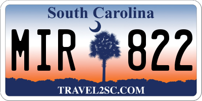 SC license plate MIR822