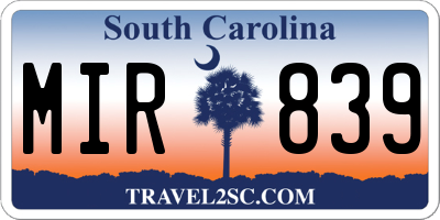 SC license plate MIR839