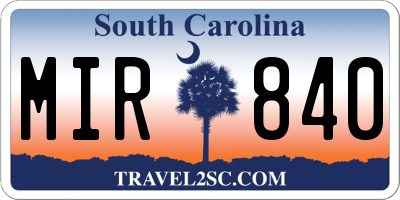 SC license plate MIR840