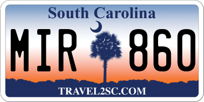 SC license plate MIR860
