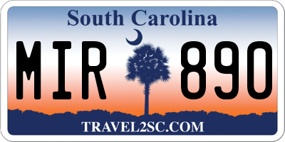 SC license plate MIR890