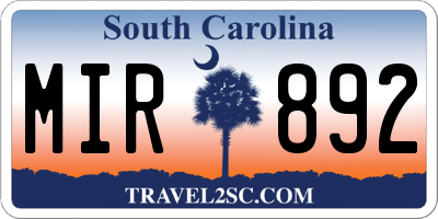SC license plate MIR892