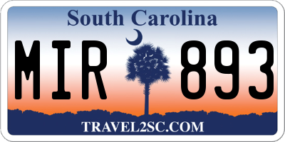 SC license plate MIR893