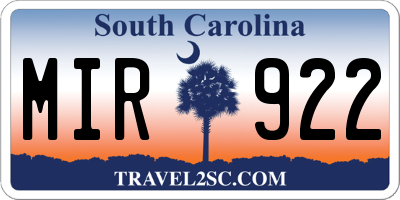 SC license plate MIR922