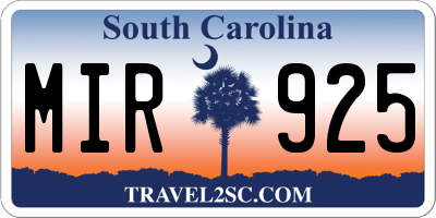 SC license plate MIR925