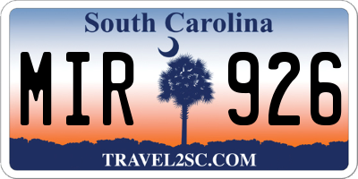 SC license plate MIR926