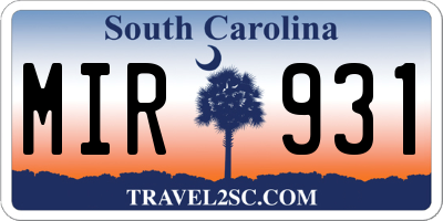 SC license plate MIR931