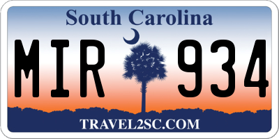 SC license plate MIR934
