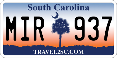 SC license plate MIR937
