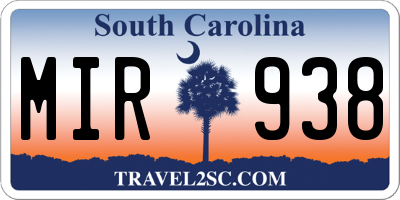 SC license plate MIR938