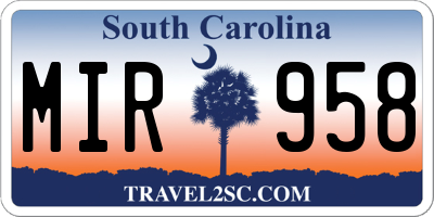 SC license plate MIR958