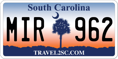 SC license plate MIR962