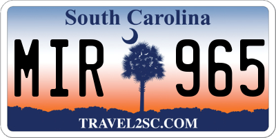 SC license plate MIR965
