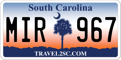 SC license plate MIR967