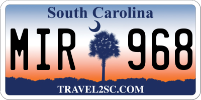 SC license plate MIR968