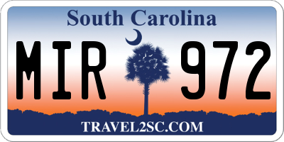 SC license plate MIR972