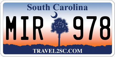 SC license plate MIR978