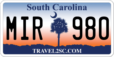 SC license plate MIR980