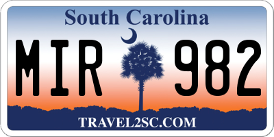 SC license plate MIR982