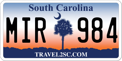 SC license plate MIR984
