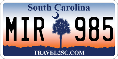 SC license plate MIR985