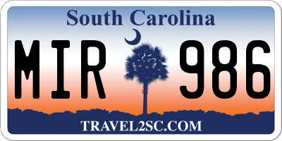 SC license plate MIR986