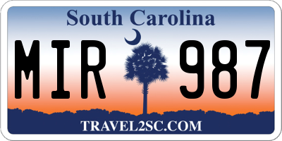 SC license plate MIR987