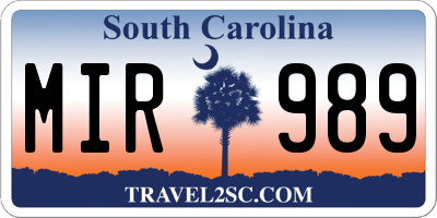SC license plate MIR989