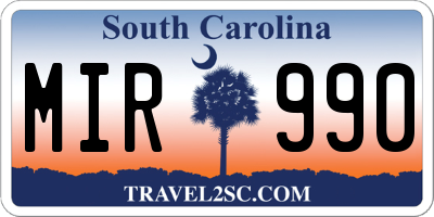 SC license plate MIR990