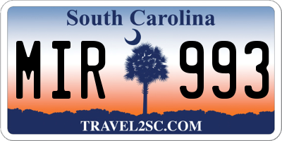 SC license plate MIR993