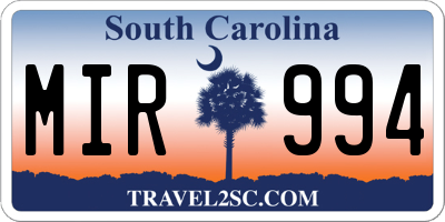 SC license plate MIR994