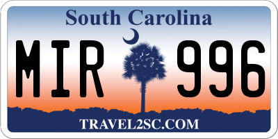 SC license plate MIR996