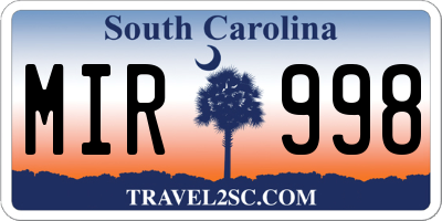 SC license plate MIR998