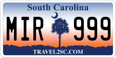 SC license plate MIR999