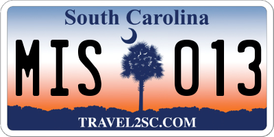SC license plate MIS013