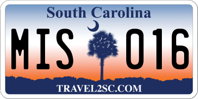 SC license plate MIS016