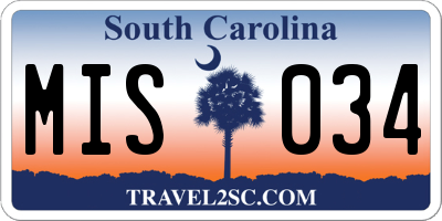 SC license plate MIS034