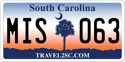 SC license plate MIS063