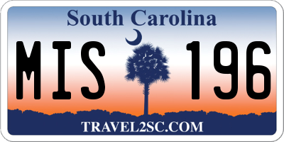 SC license plate MIS196