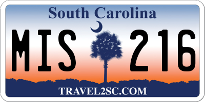 SC license plate MIS216