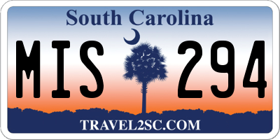 SC license plate MIS294