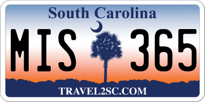 SC license plate MIS365
