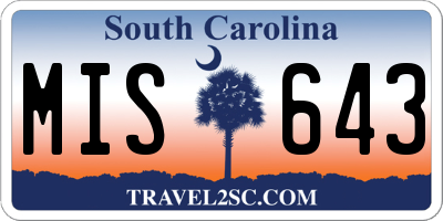 SC license plate MIS643