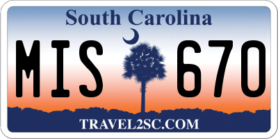 SC license plate MIS670