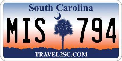 SC license plate MIS794