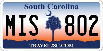 SC license plate MIS802
