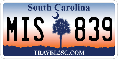 SC license plate MIS839