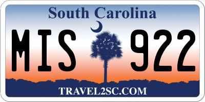 SC license plate MIS922