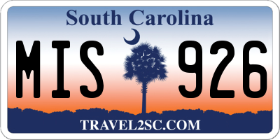 SC license plate MIS926