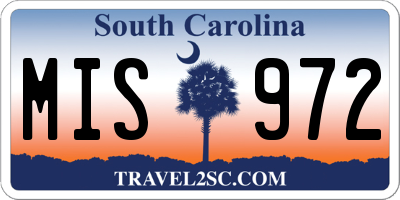 SC license plate MIS972